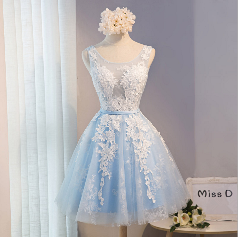 Evening Dress Blue Short Bridesmaid Dress Female Vest Type